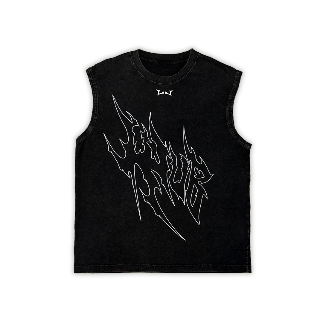 "Relentless" Washed Sleeveless Tank Top | Black