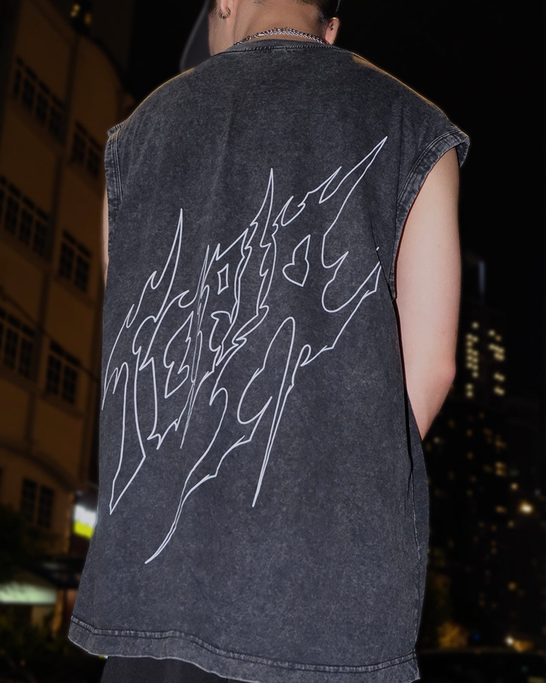 "Relentless" Washed Sleeveless Tank Top | Black